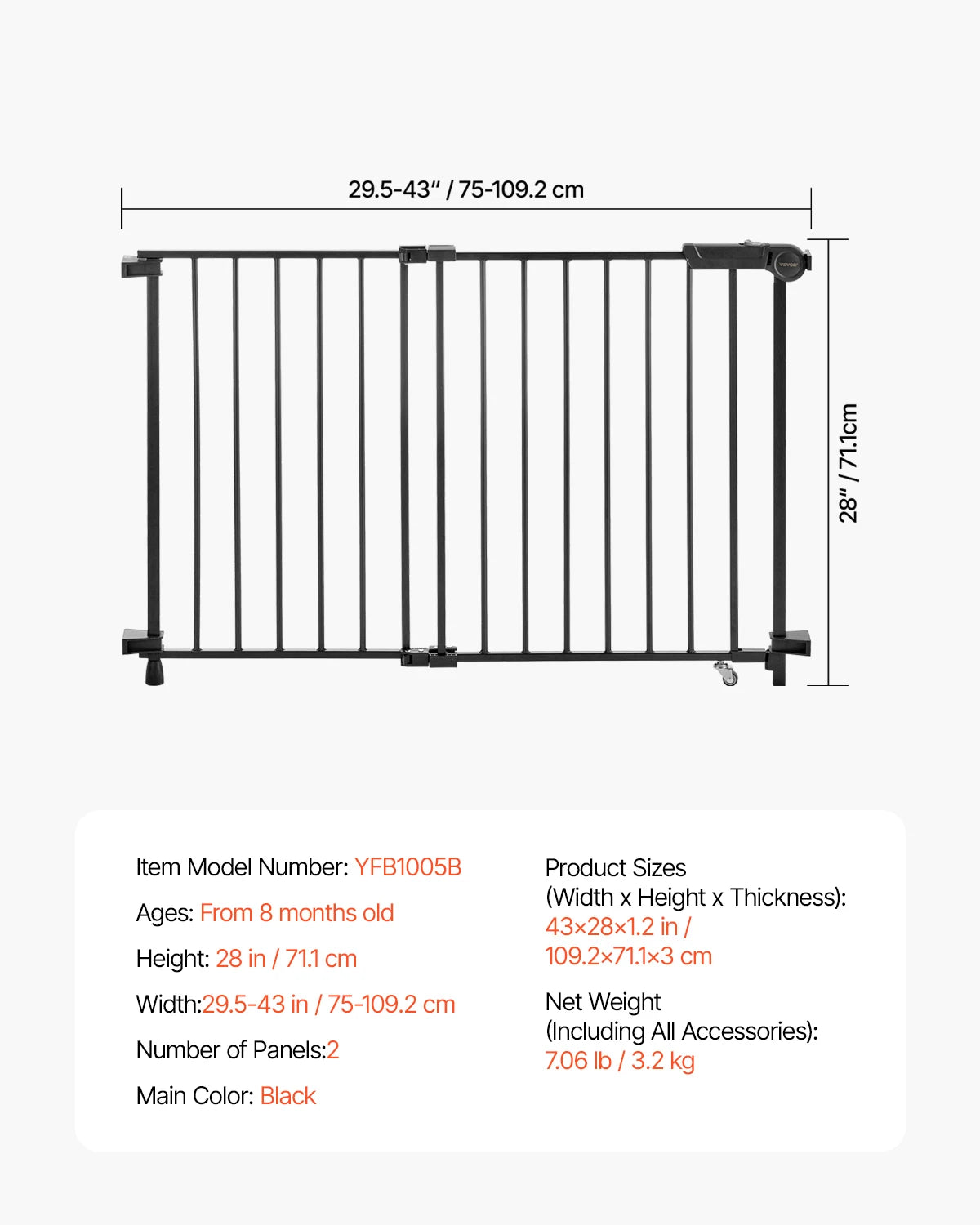 VEVOR Baby Gate for Kids and Pets with Easy Setup