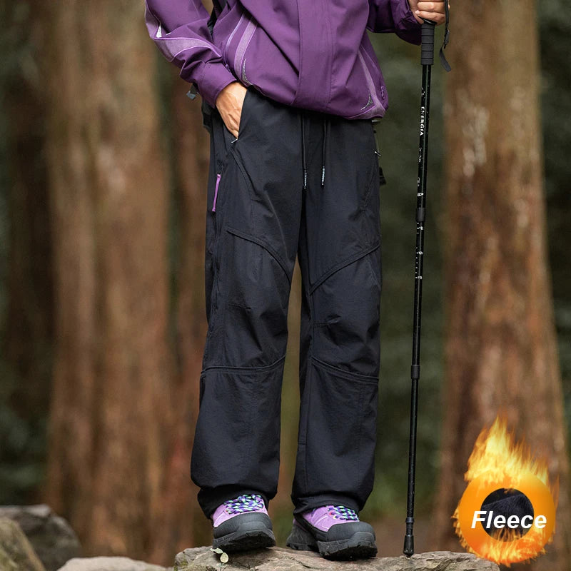 CHRLCK Men Water Repellent Hiking Pants Fleece Warm Cargo Trousers