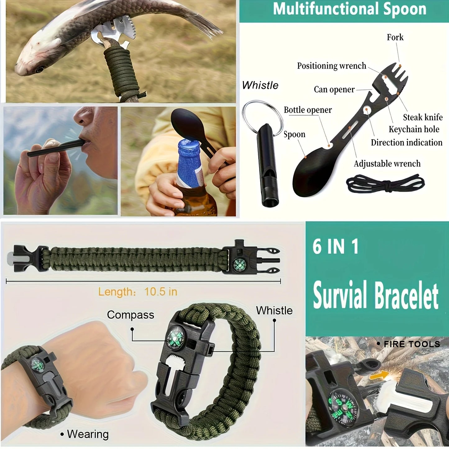 20 In 1 Survival Gear Kit For Camping Hiking And Outdoor Adventures