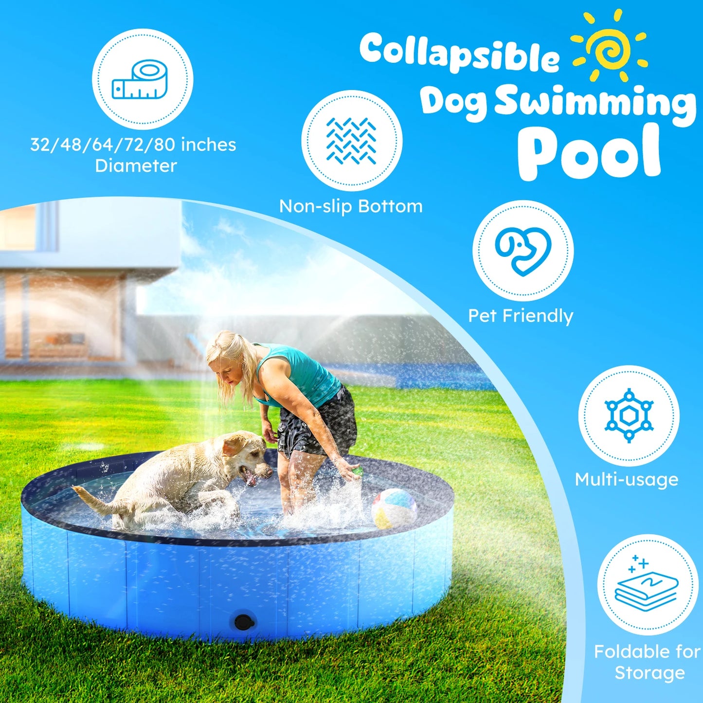 Foldable Portable Dog Pool For Pets Anti Slip Collapsible Bath Tub