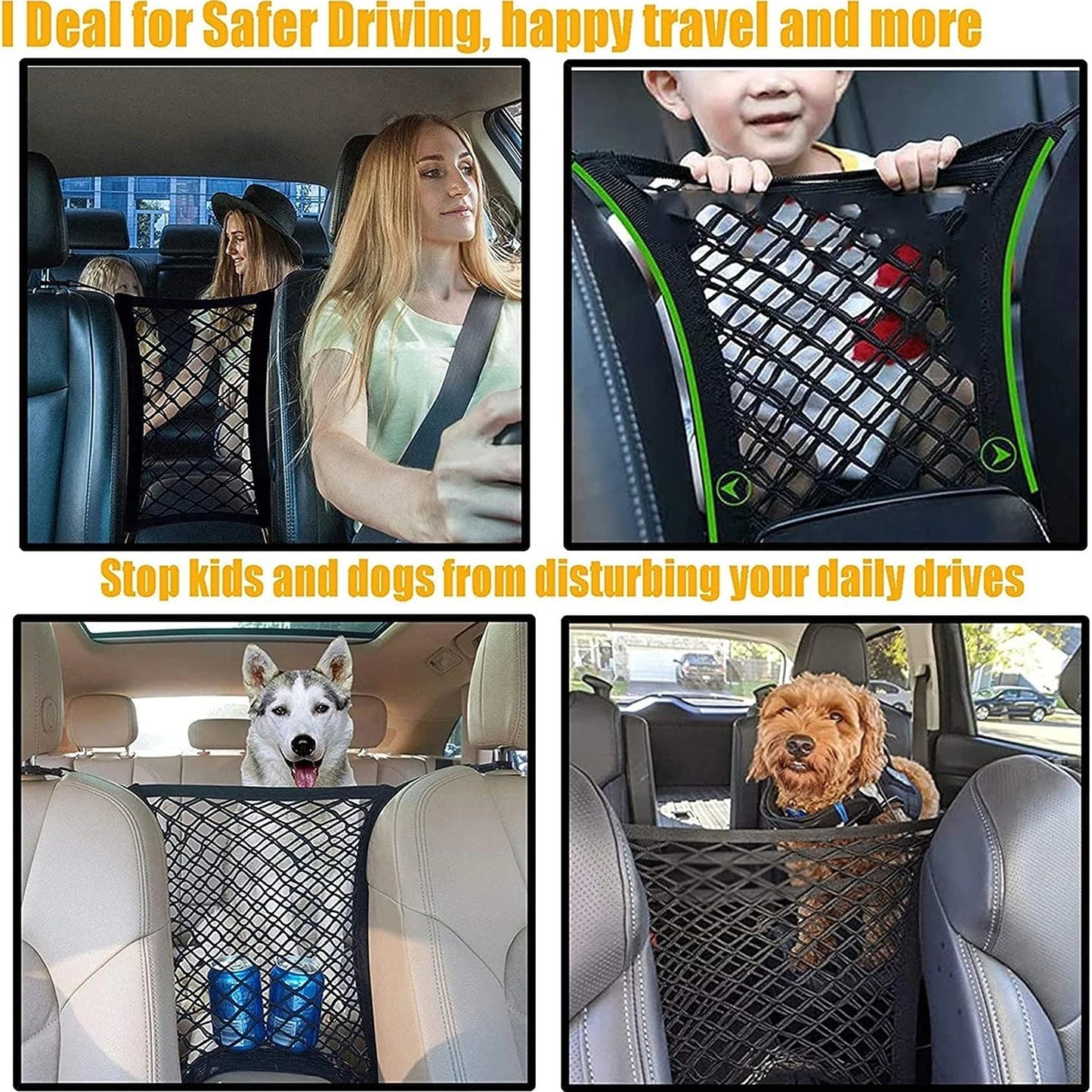 Pet Car Barrier With Automatic Safety Mesh For Back Seat