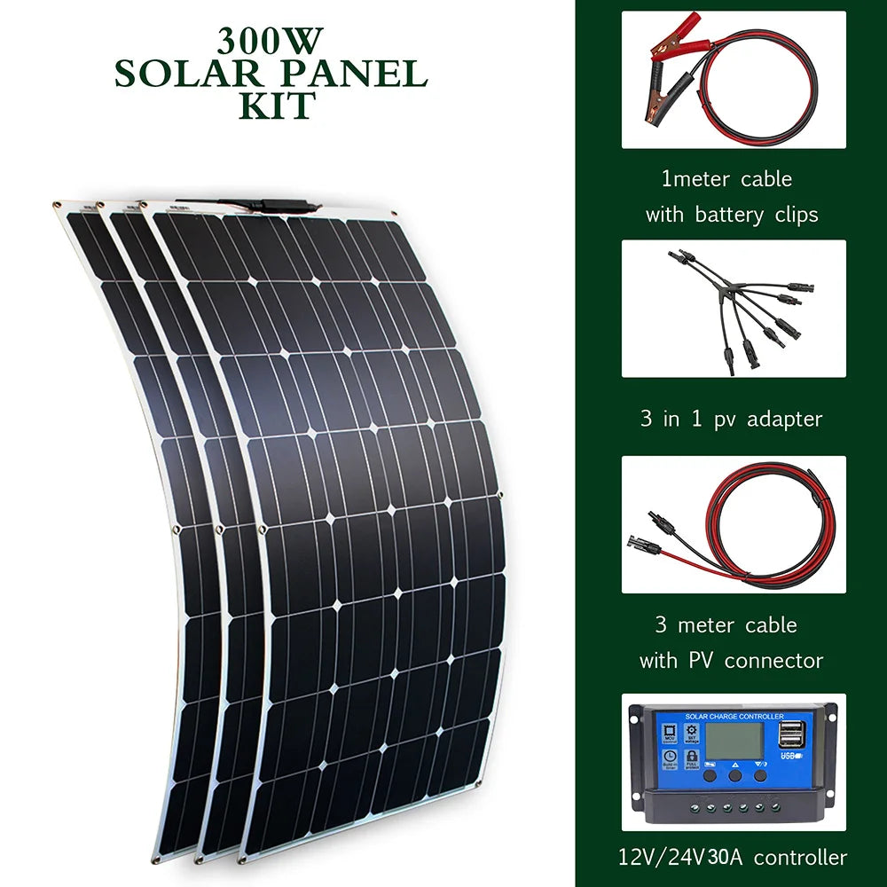 Dgsunlight Flexible Solar Panel Kit 12V 24V High Efficiency Charger