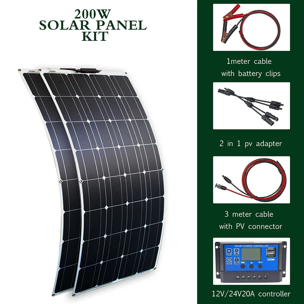 Dgsunlight Flexible Solar Panel Kit 12V 24V High Efficiency Charger