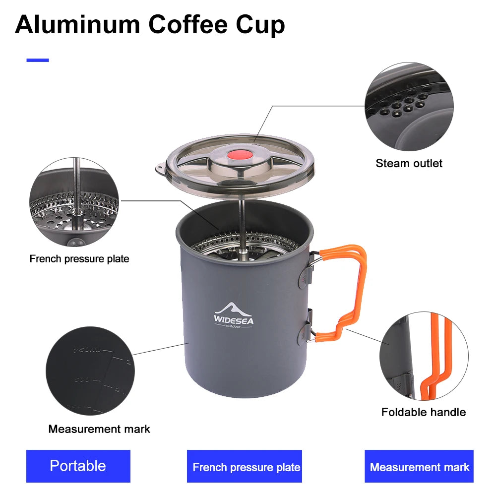 Widesea Camping Coffee Pot With French Press Outdoor Travel Mug