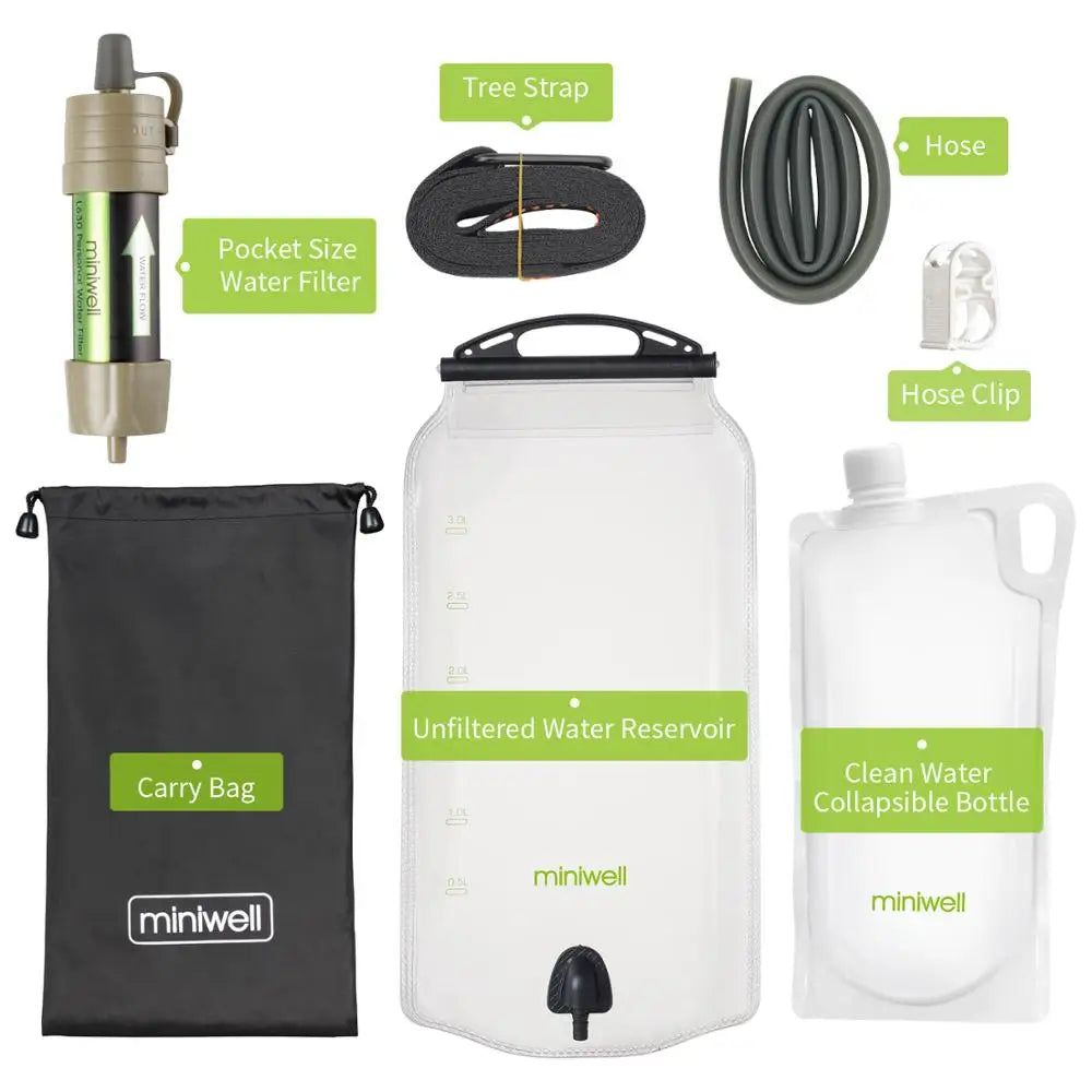 Miniwell Outdoor Gravity Water Filter System For Hiking Camping Travel