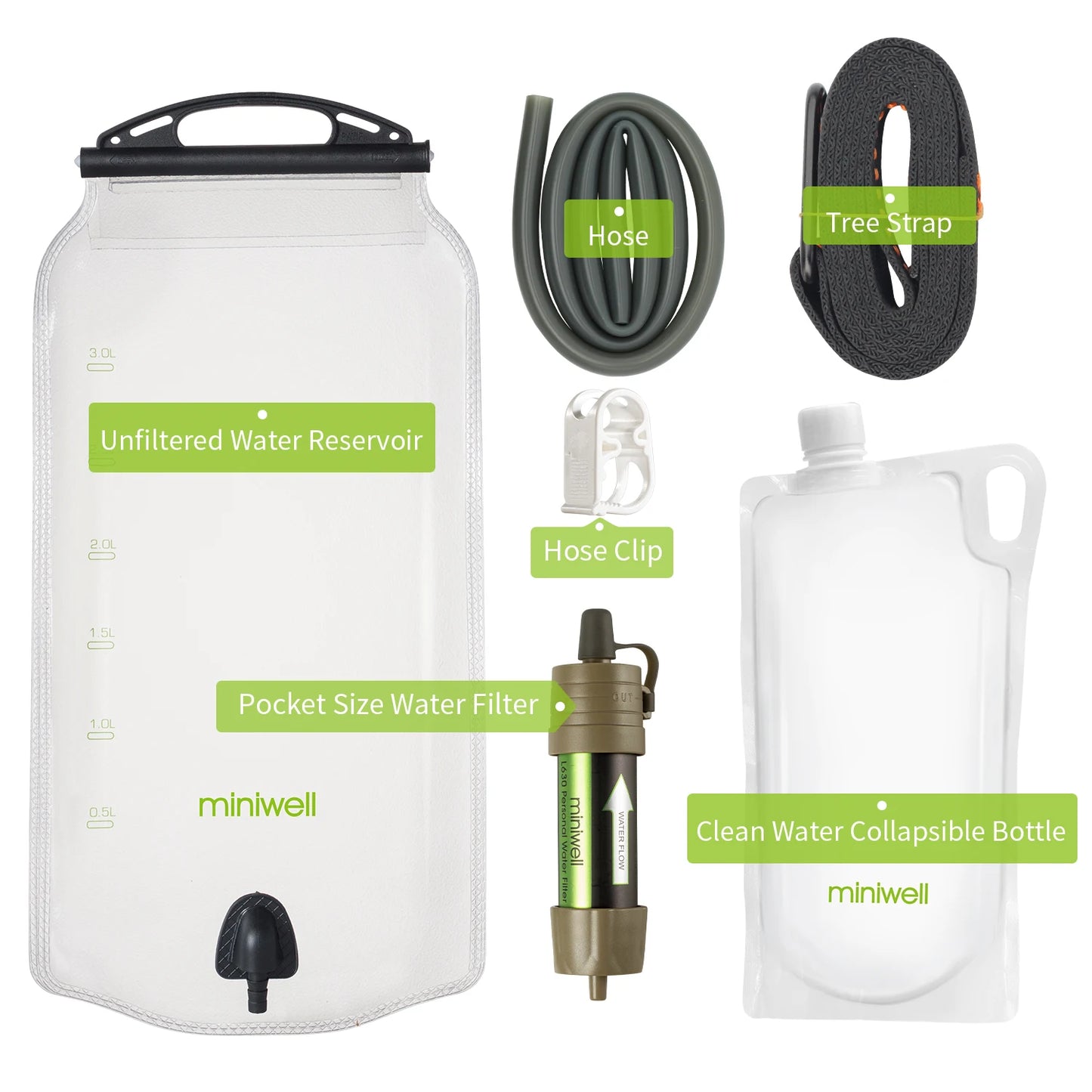 Miniwell Outdoor Gravity Water Filter System For Hiking Camping Travel