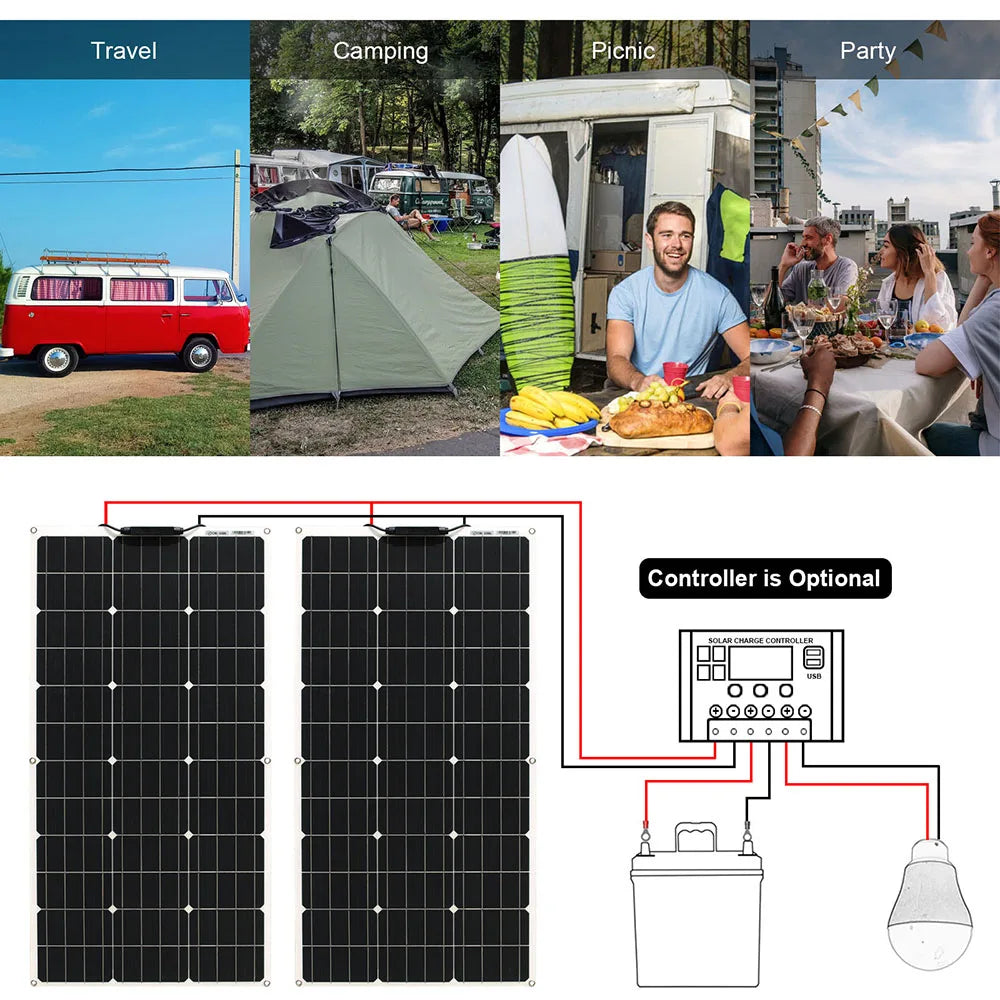 Dgsunlight Flexible Solar Panel Kit 12V 24V High Efficiency Charger