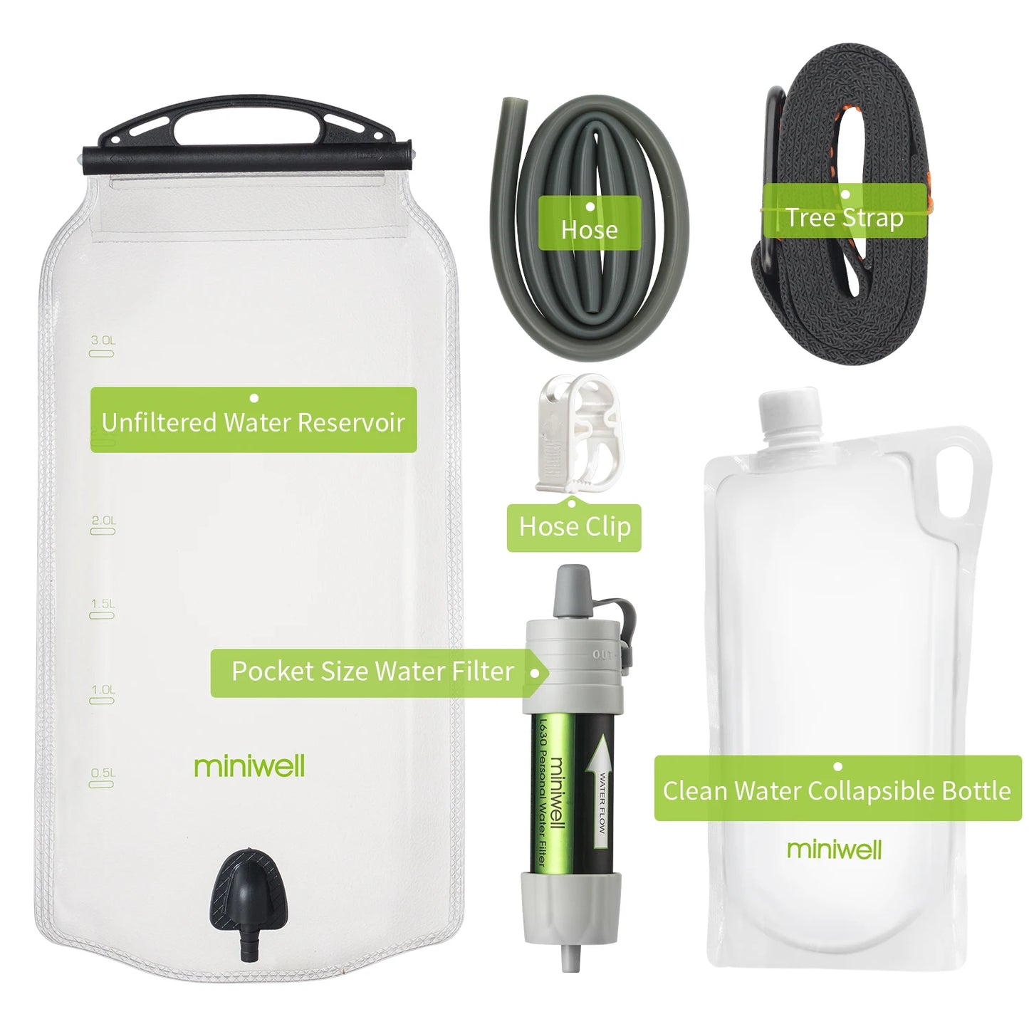Miniwell Outdoor Gravity Water Filter System For Hiking Camping Travel