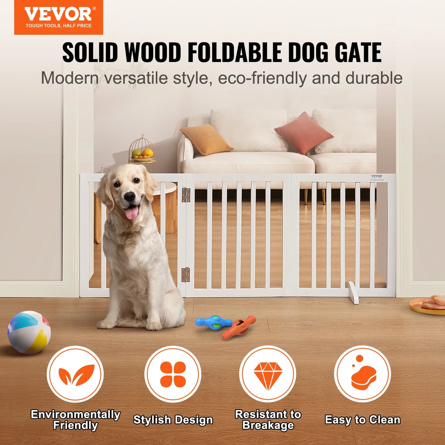 SucceBuy Free Standing Dog Gate Foldable 3 Panel Pet Barrier