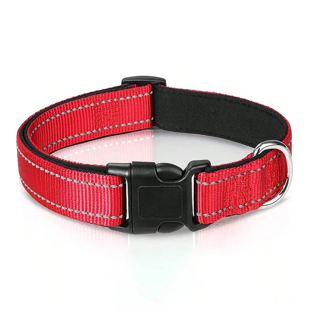 Reflective Padded Dog Collar Adjustable Breathable Safety Stripes