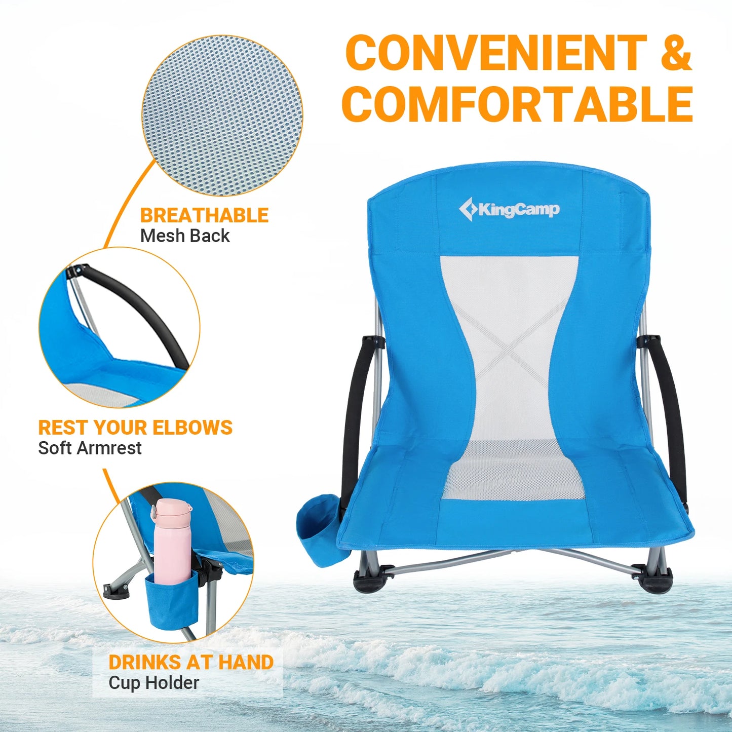 KingCamp Folding Beach Chair High Back Lightweight Camping Chair