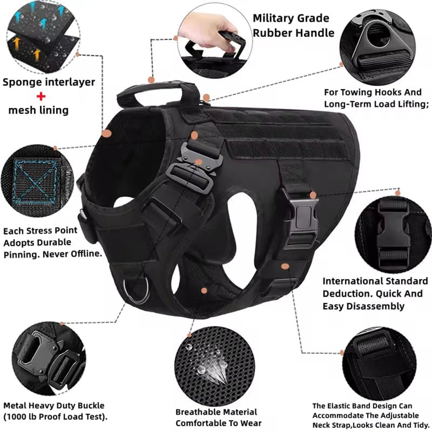 PETRAVELCN Tactical Dog Harness Vest for Training and Walking