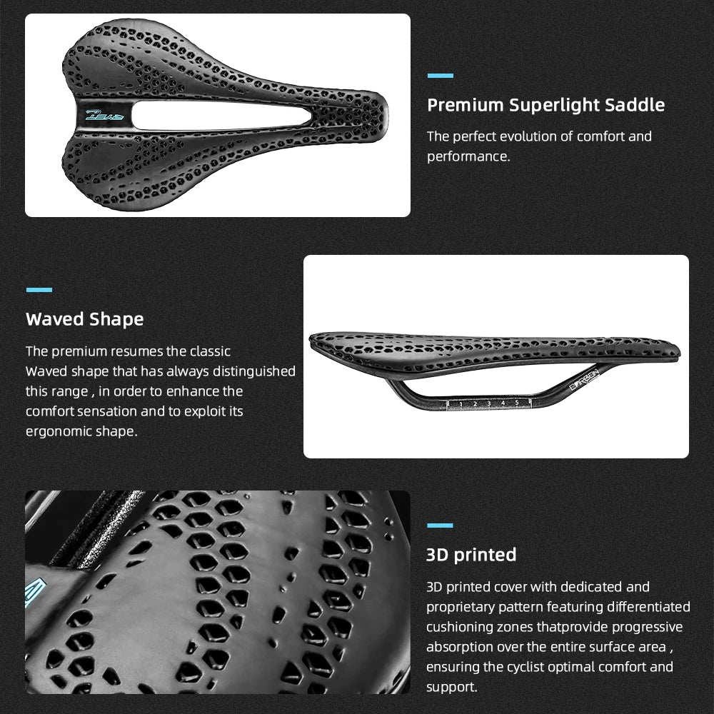 RYET 3D Printed Carbon Fiber Bike Saddle for Road Cycling
