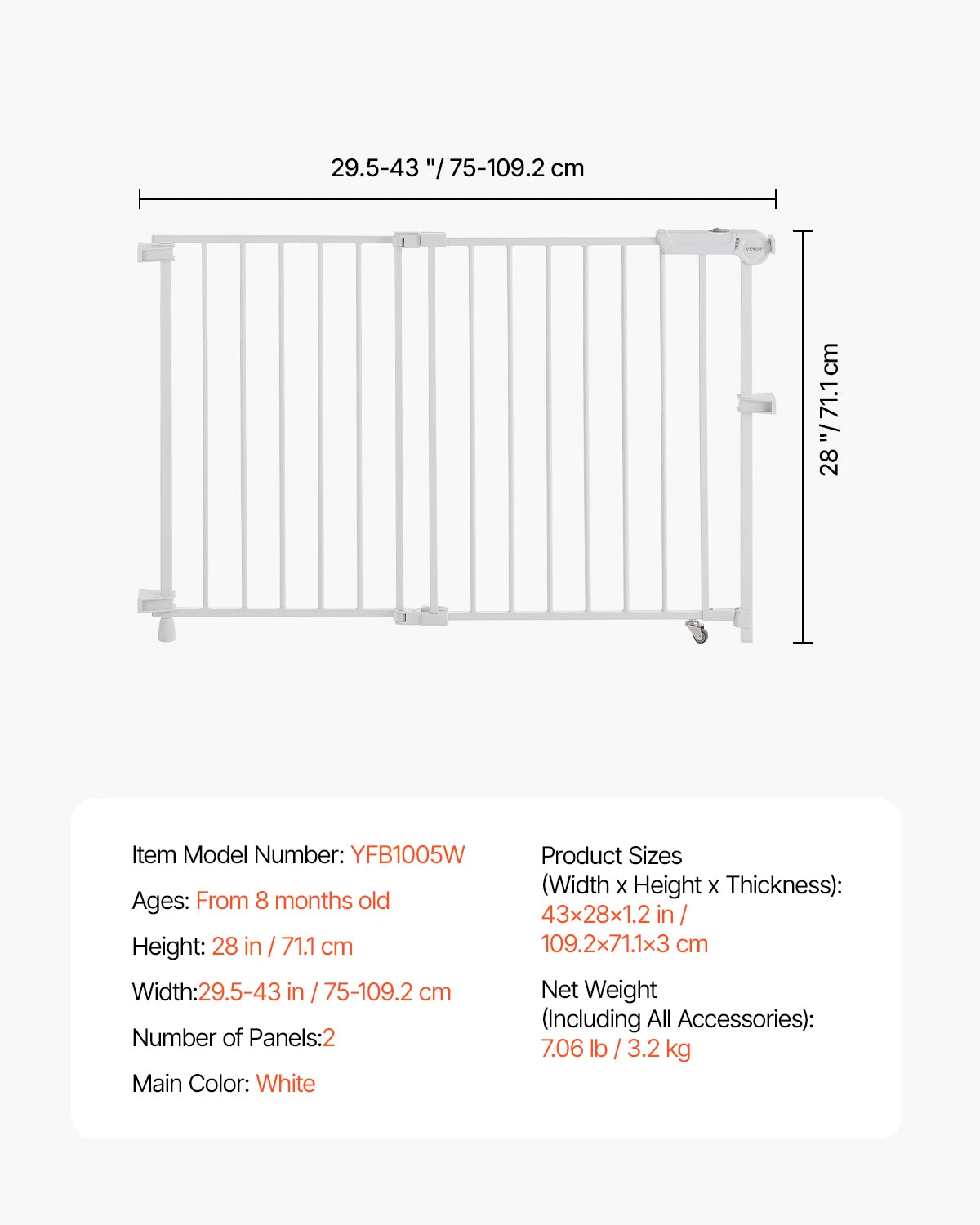 VEVOR Baby Gate for Kids and Pets with Easy Setup