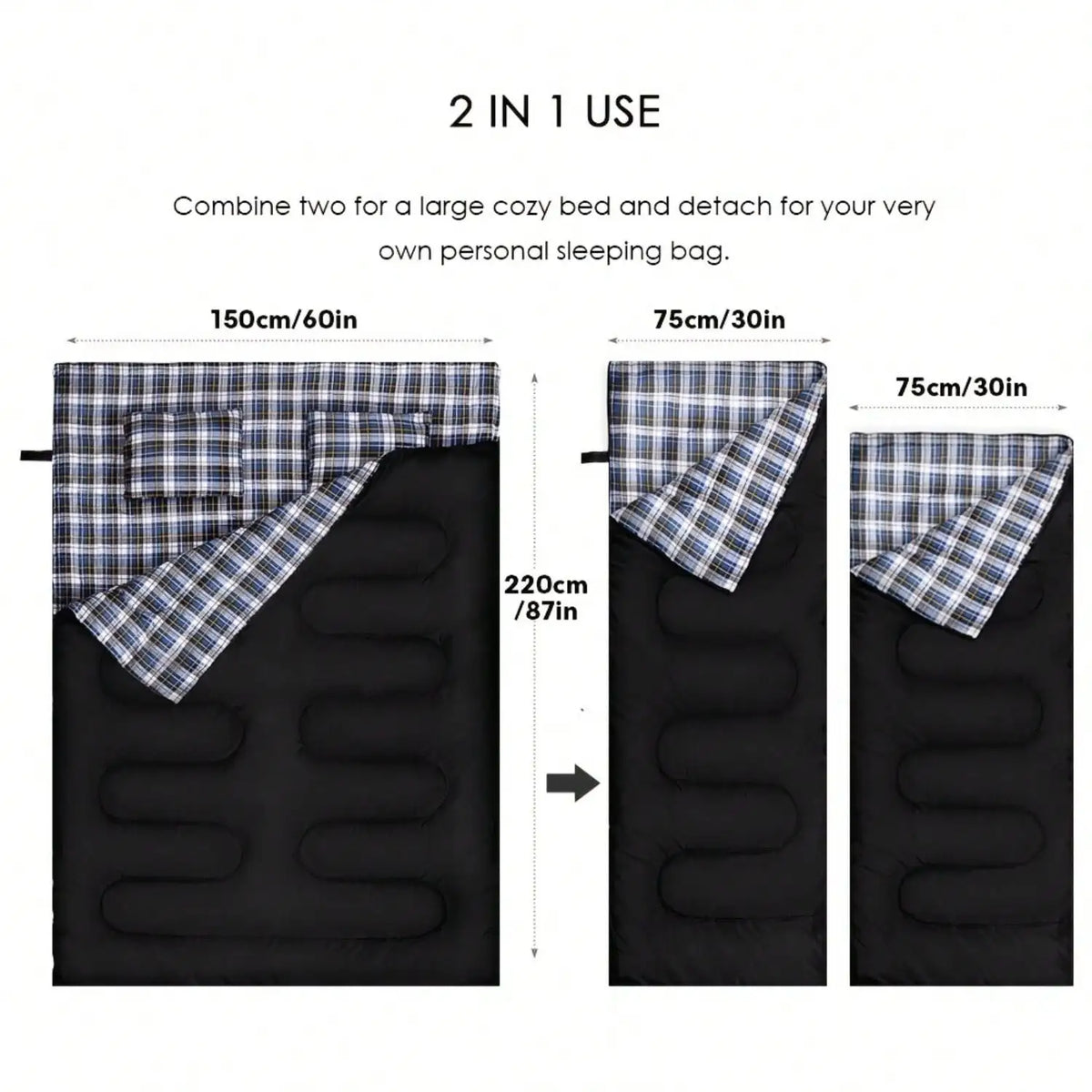 Two Person Camping Sleeping Bag With Two Comfort Pillows
