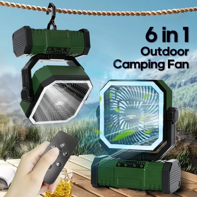 Electric 20000mAh Camping Fan With LED Lantern Remote Oscillating Rechargeable Battery Operated