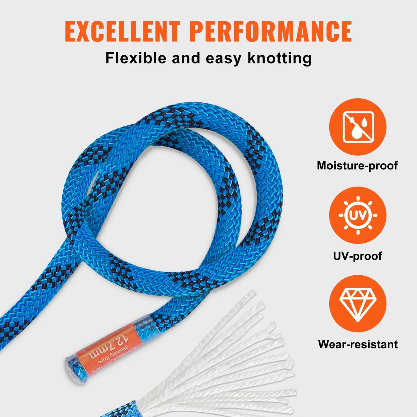 VEVOR Static Climbing Rope Steel Snap Hooks 30 KN Outdoor