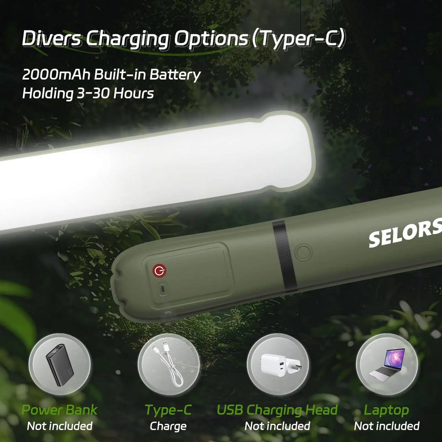 Selorss Rechargeable Portable Camping Light Waterproof Tent Lamp Spotlight