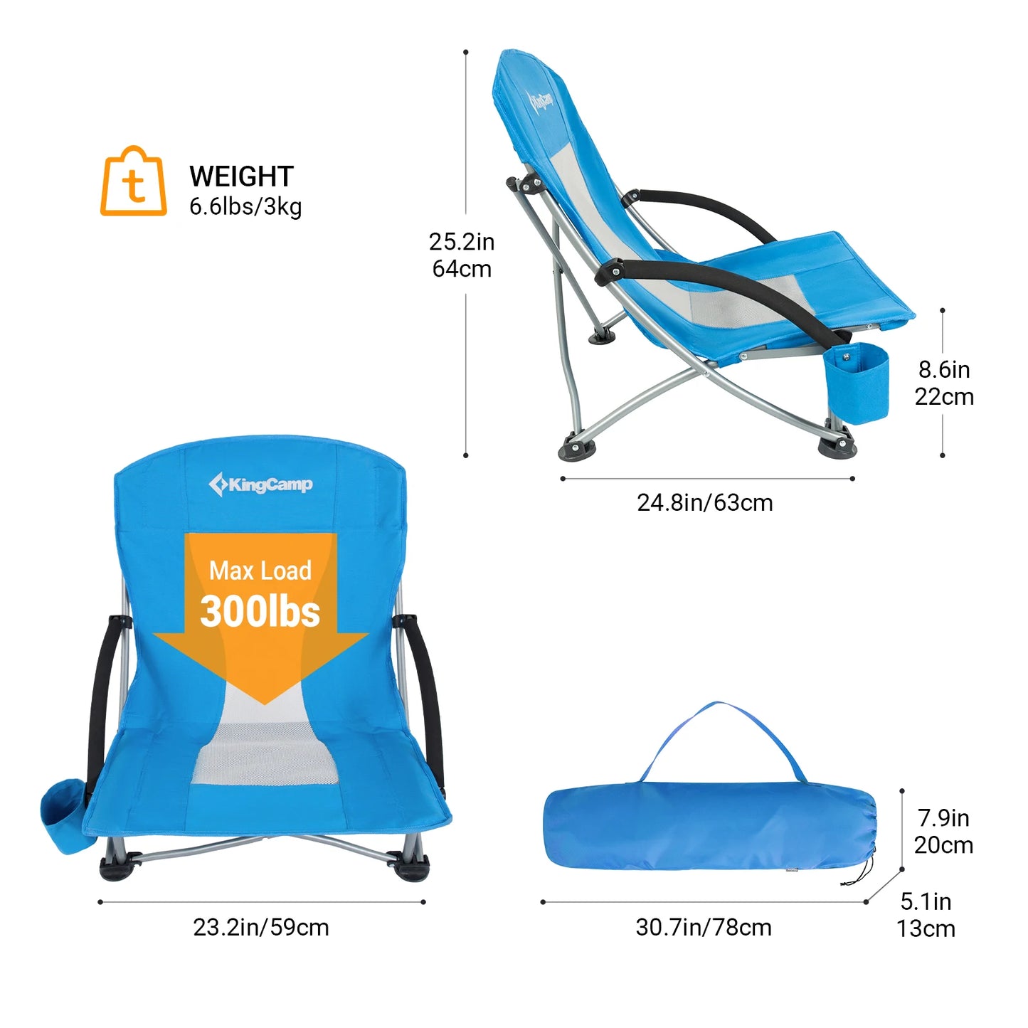 KingCamp Folding Beach Chair High Back Lightweight Camping Chair