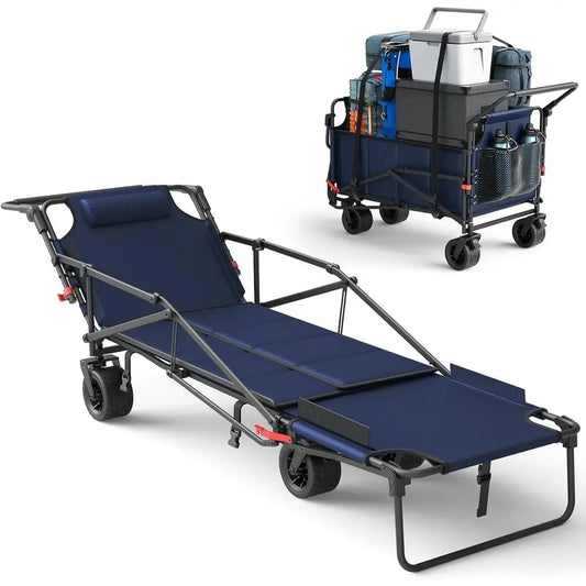 Dual Purpose Folding Utility Wagon With Convertible Beach Chair 650 Lb Capacity