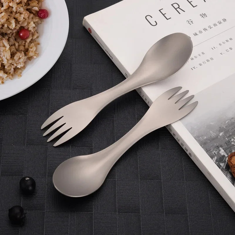 Titanium 2 In 1 Spoon And Fork Outdoor Camping Utensil EDC Survival Tool