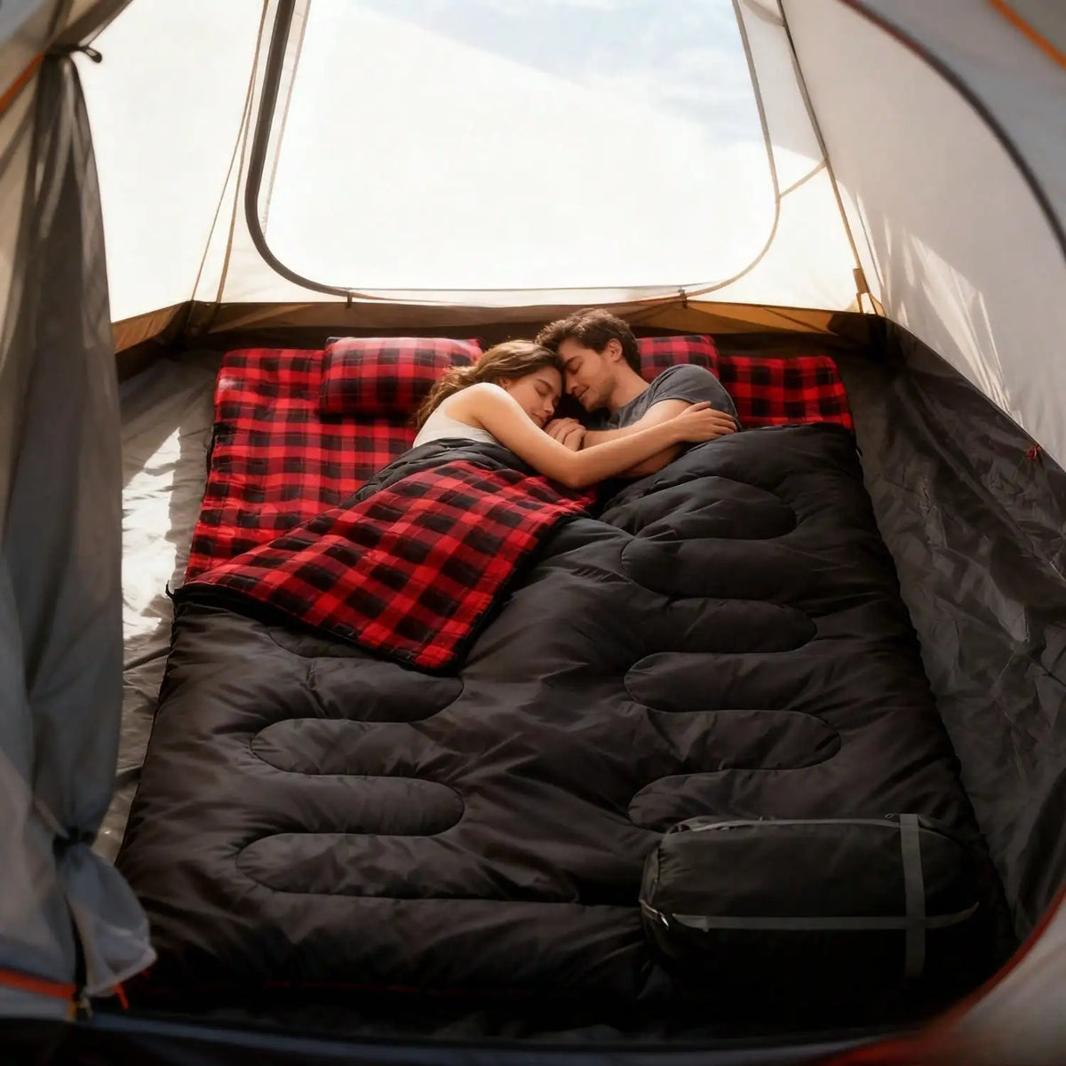 Two Person Camping Sleeping Bag With Two Comfort Pillows