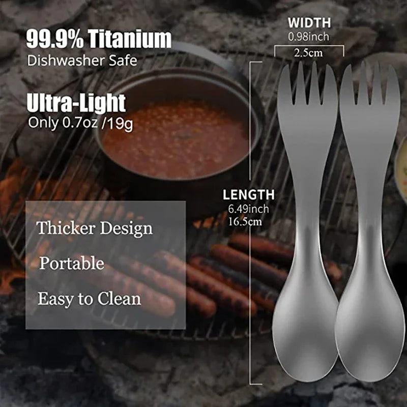 Titanium 2 In 1 Spoon And Fork Outdoor Camping Utensil EDC Survival Tool