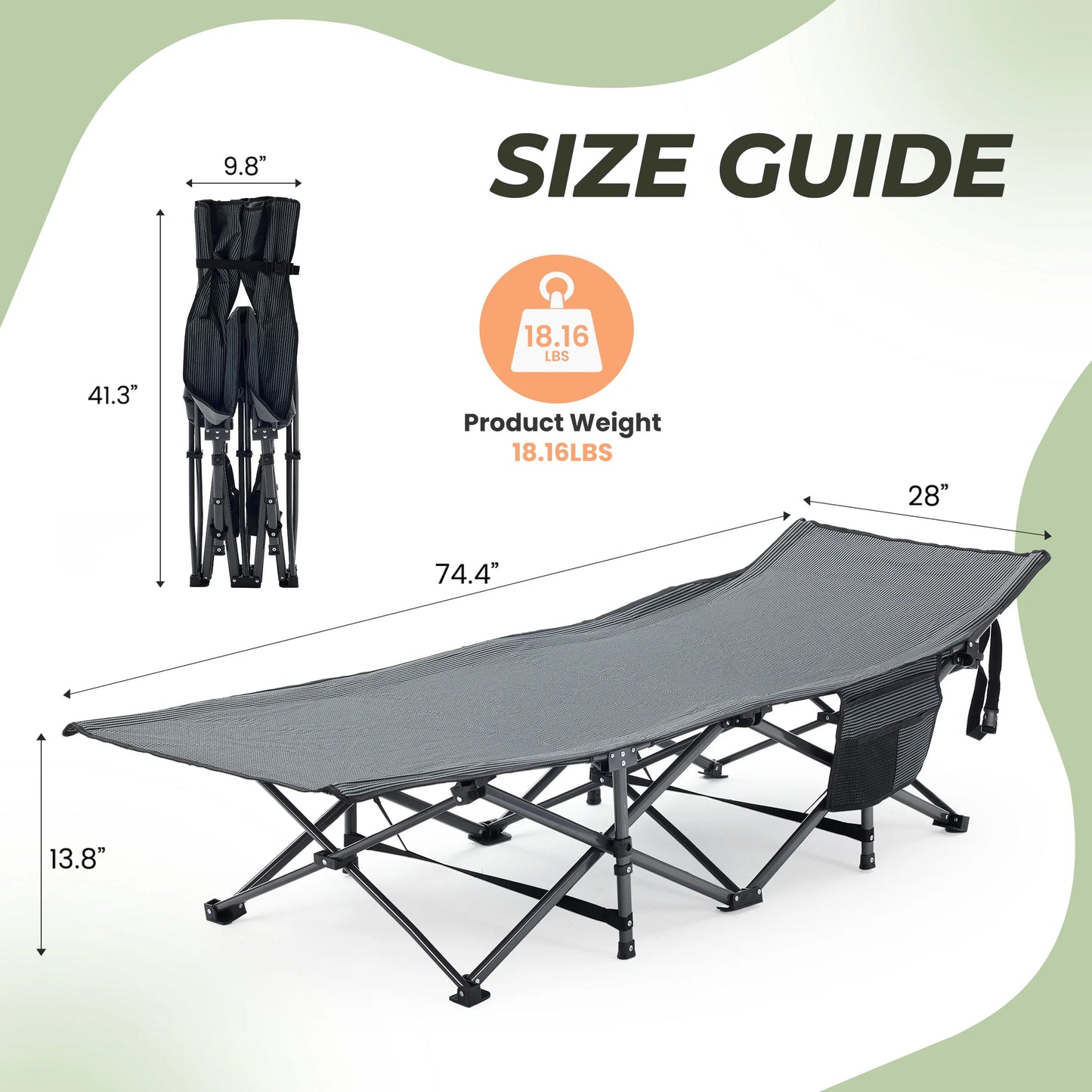 JHK Folding Camping Bed And Lounge Chair With Sturdy Frame