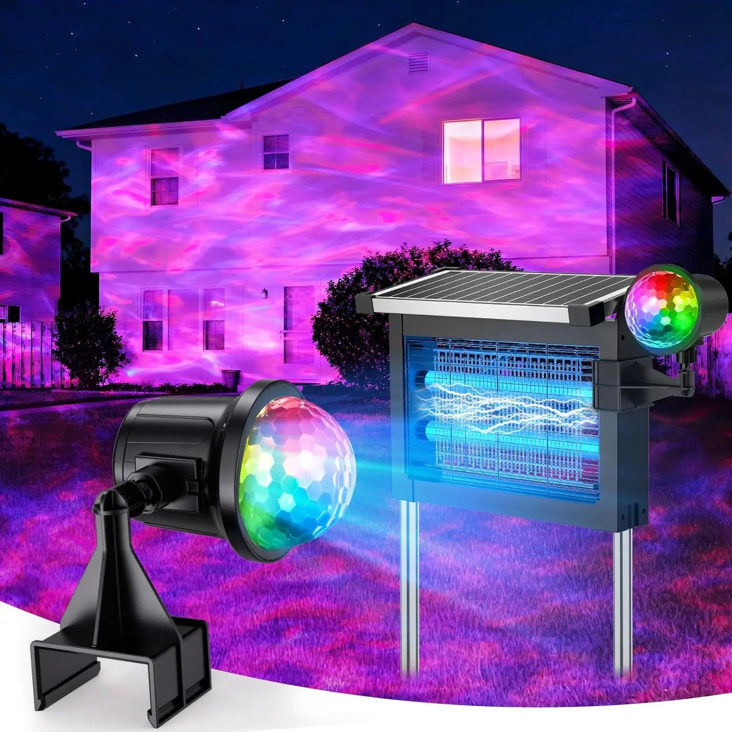 Solar Bug Zapper 4500V Rechargeable With Projection Light IP66