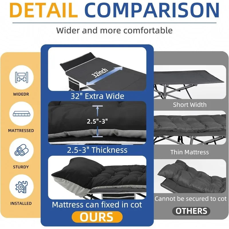 Camping Cot With Mattress For Adults Holds Up To 602 Lbs