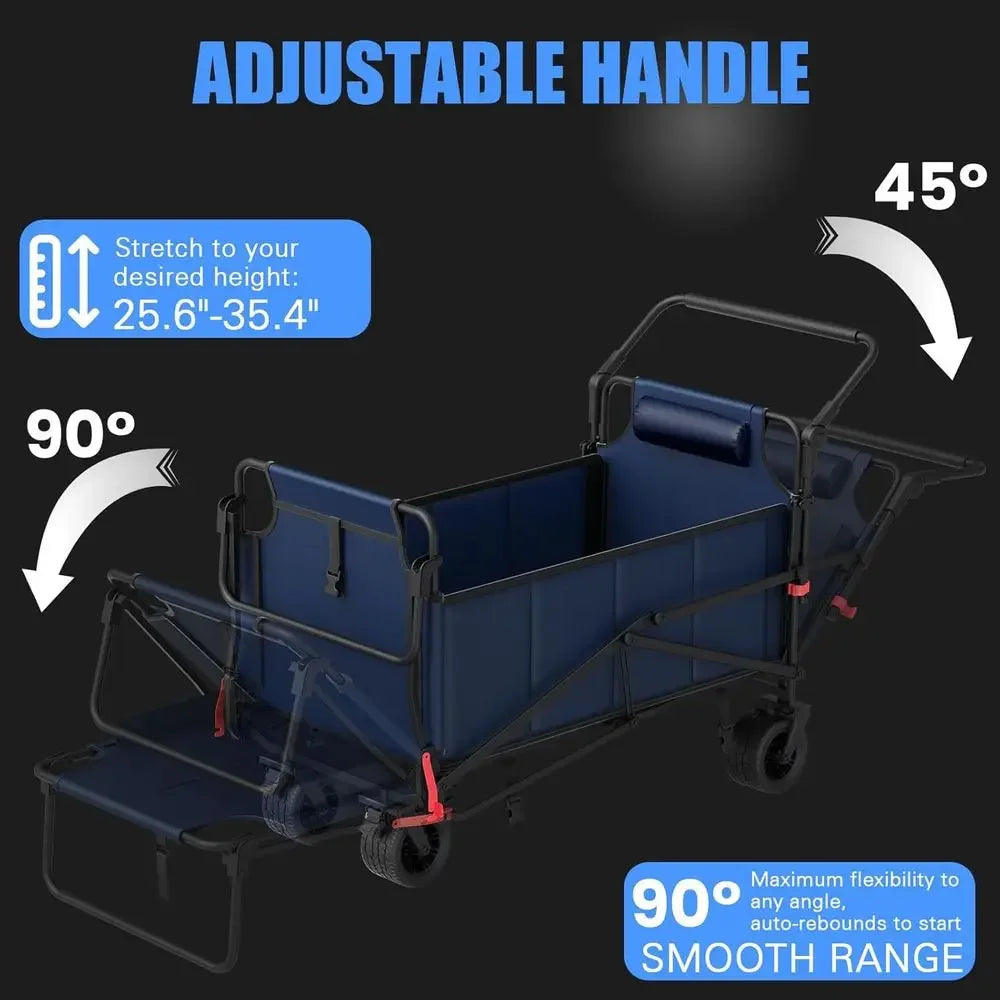 Dual Purpose Folding Utility Wagon With Convertible Beach Chair 650 Lb Capacity