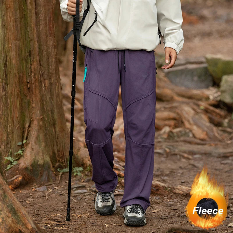 CHRLCK Men Water Repellent Hiking Pants Fleece Warm Cargo Trousers