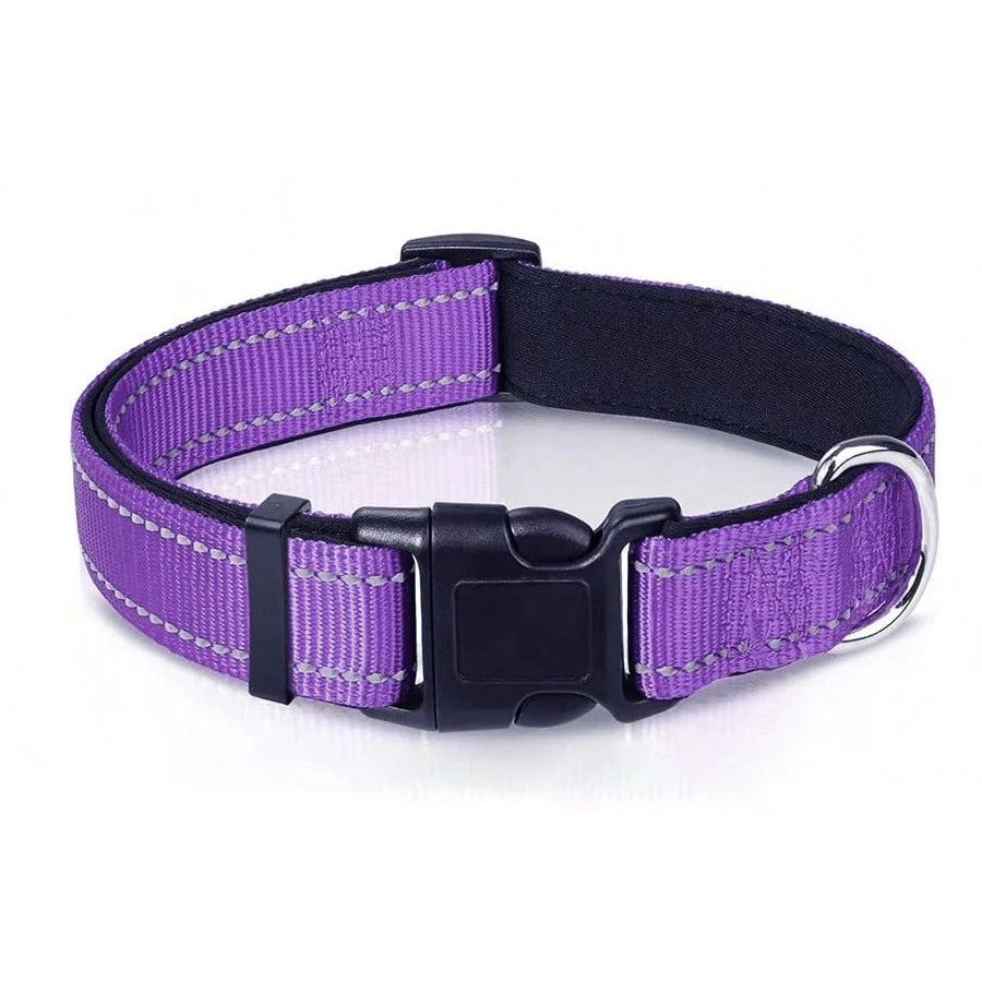 Reflective Padded Dog Collar Adjustable Breathable Safety Stripes