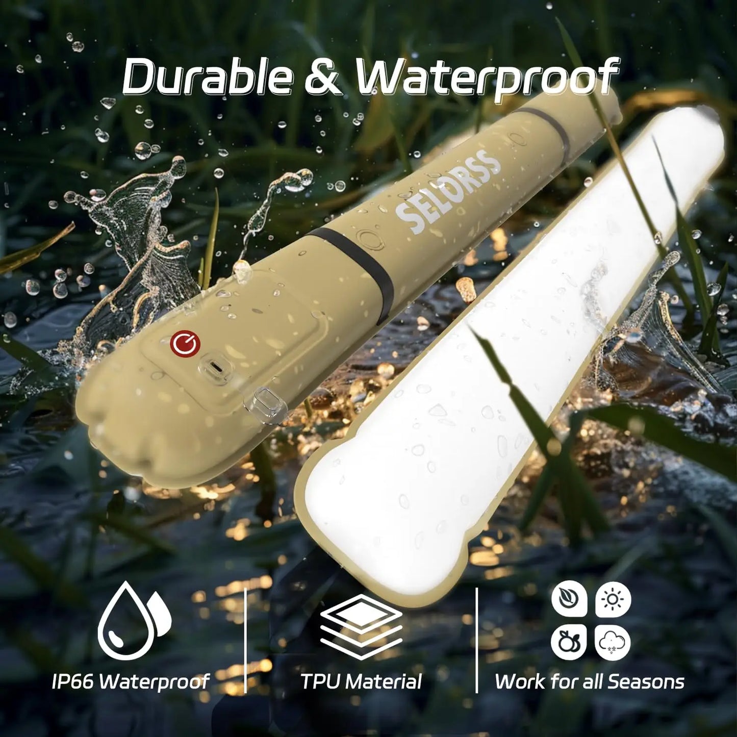 SELORSS Rechargeable Portable Camping Light Waterproof Spotlight 2000mAh Tent Lamp