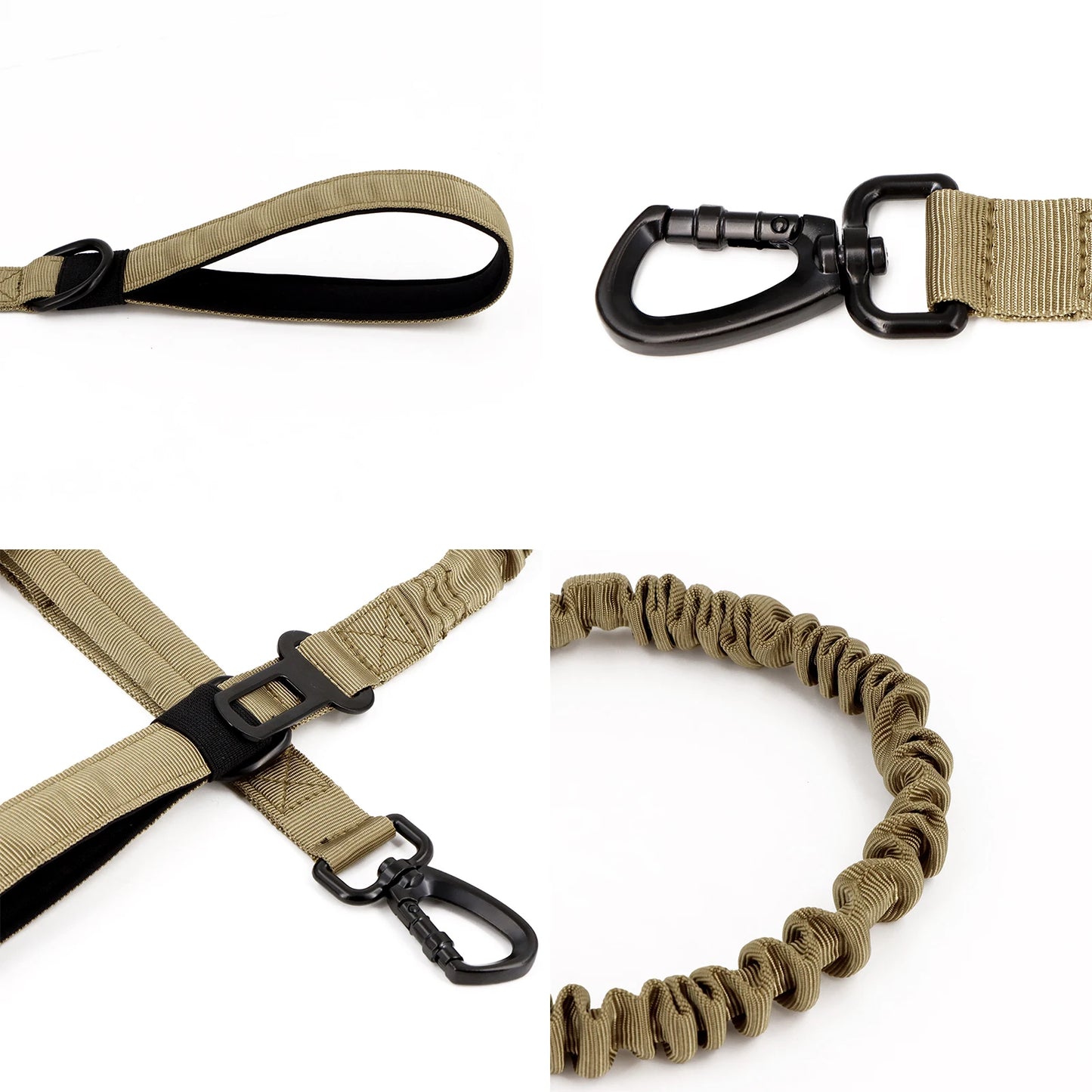 PETRAVELCN Military Dog Leash With Quick Release Elastic Rope And Dual Handles