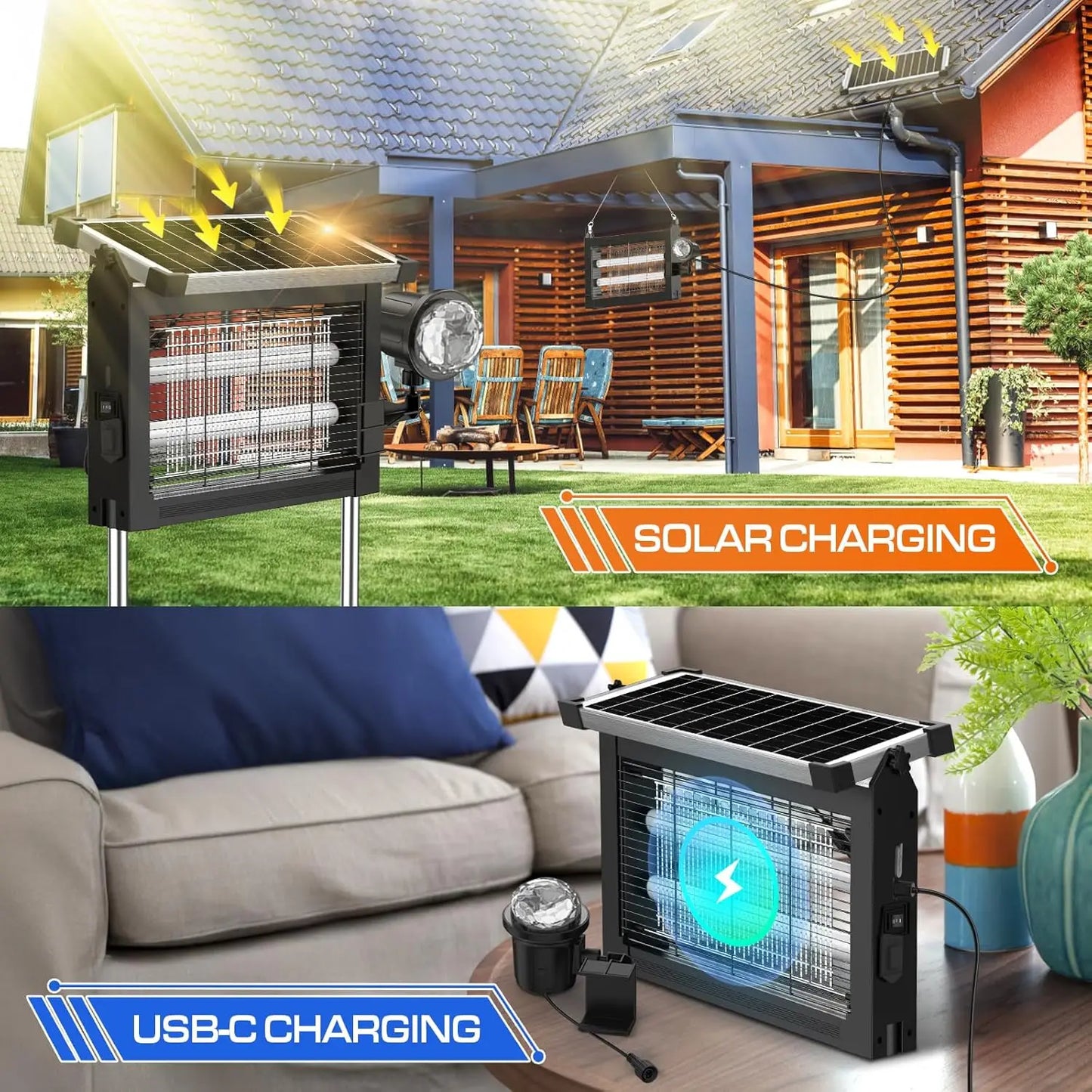 Solar Bug Zapper 4500V Rechargeable With Projection Light IP66