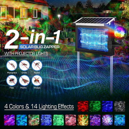 Solar Bug Zapper 4500V Rechargeable With Projection Light IP66