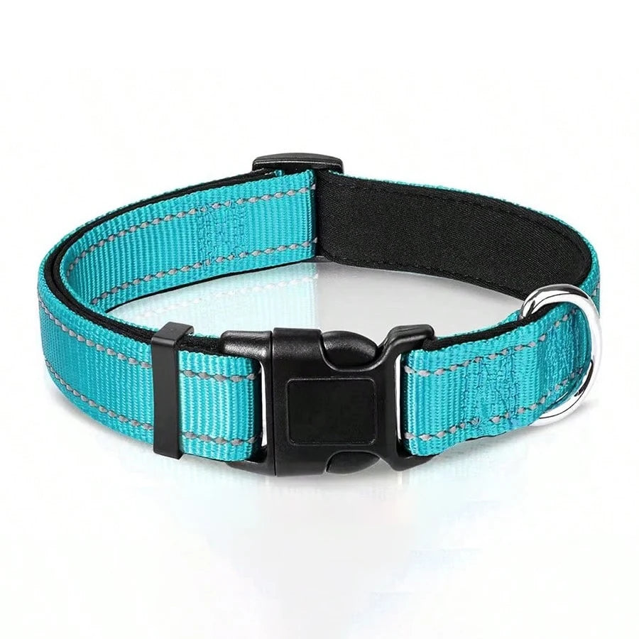 Reflective Padded Dog Collar Adjustable Breathable Safety Stripes