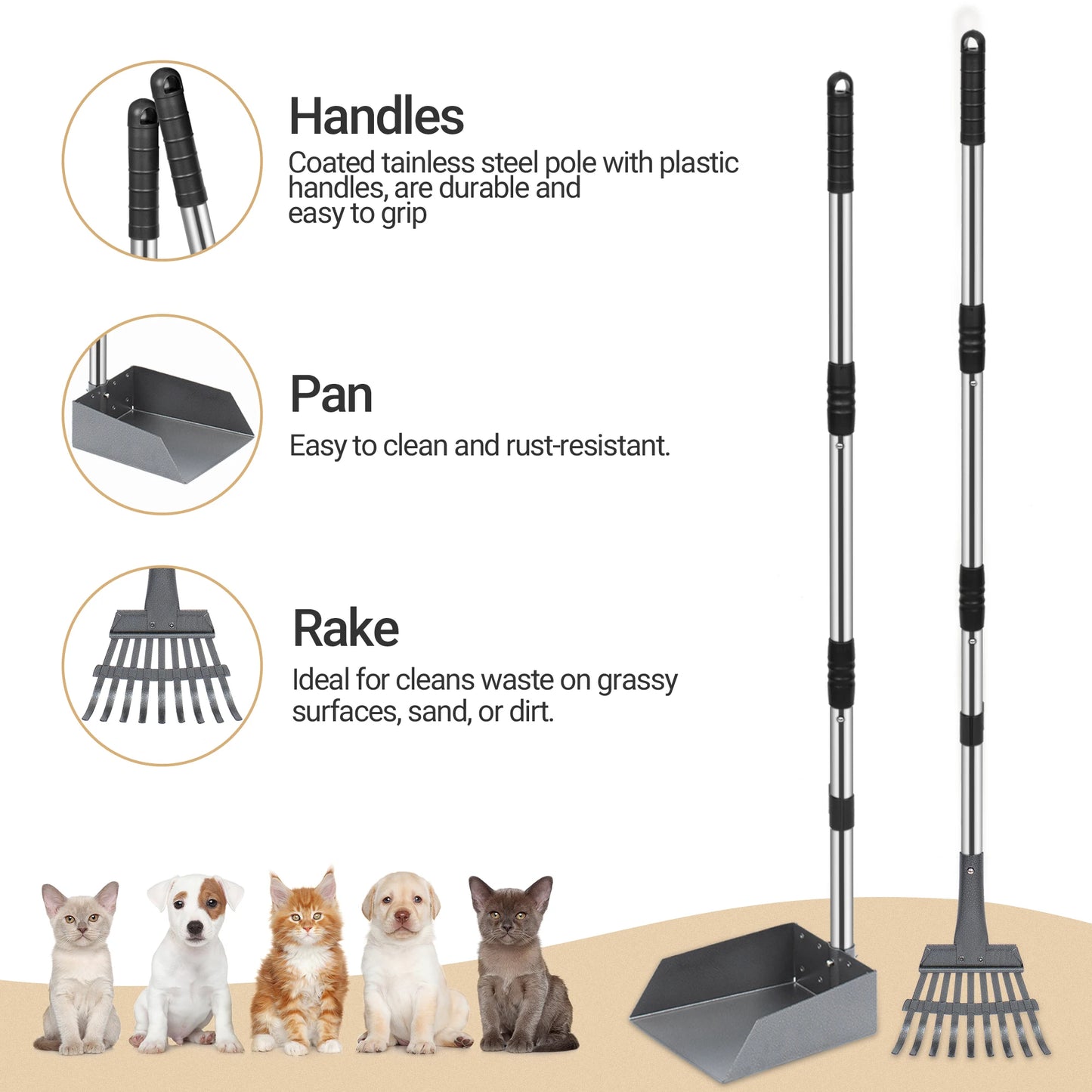 NONE Dog Pooper Scooper Set With Long Adjustable Sectional Stainless Handles