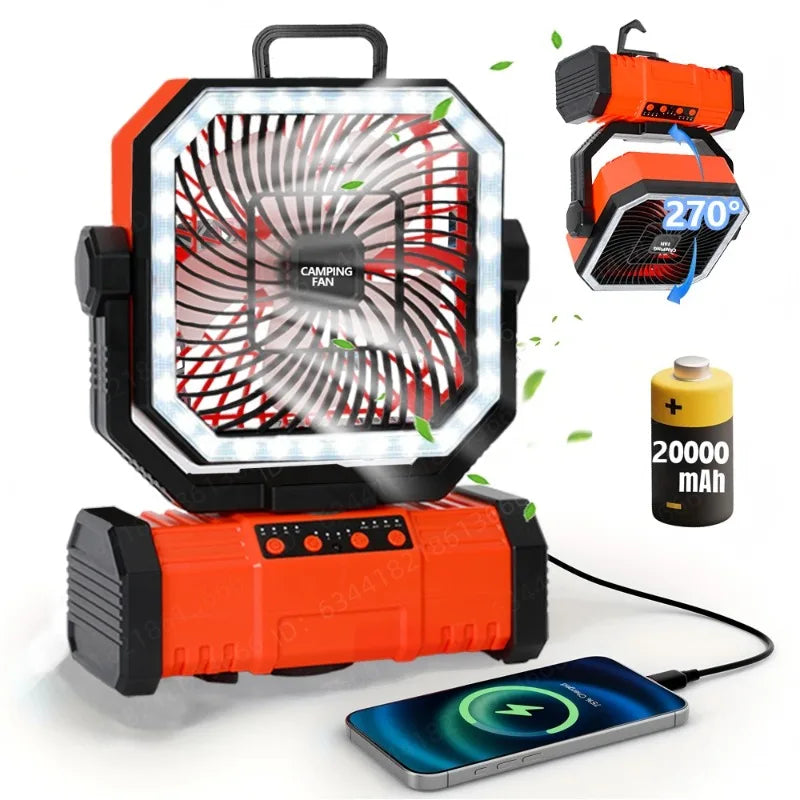 Outdoor Camping Fan With LED Lantern 20000mAh Rechargeable-Battery Remote-Oscillation