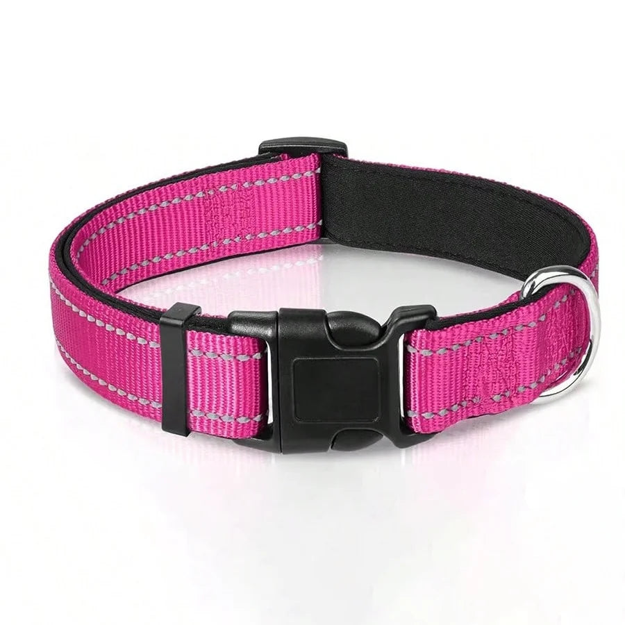 Reflective Padded Dog Collar Adjustable Breathable Safety Stripes