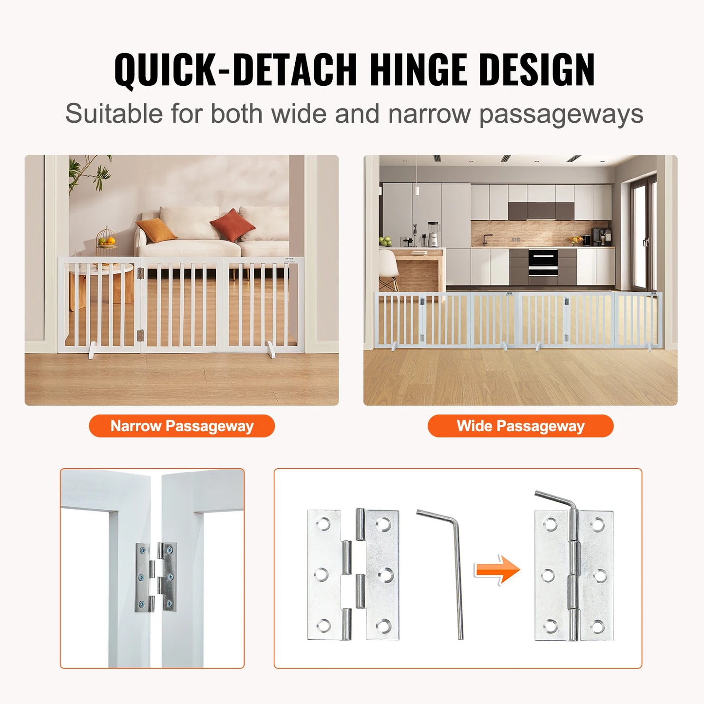 SucceBuy Free Standing Dog Gate Foldable 3 Panel Pet Barrier