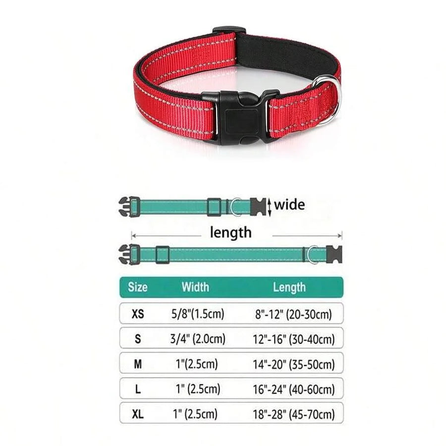 Reflective Padded Dog Collar Adjustable Breathable Safety Stripes