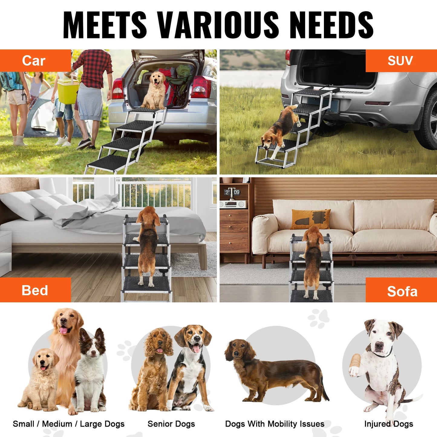 SucceBuy Dog Car Stair Foldable Portable Lightweight Aluminum