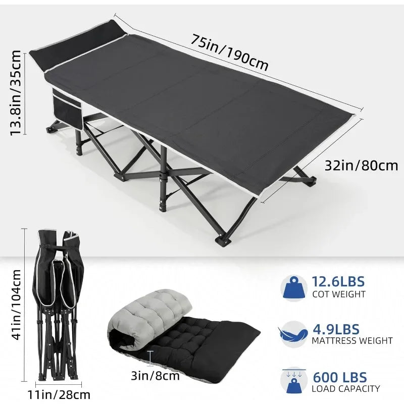 Camping Cot With Mattress For Adults Holds Up To 602 Lbs
