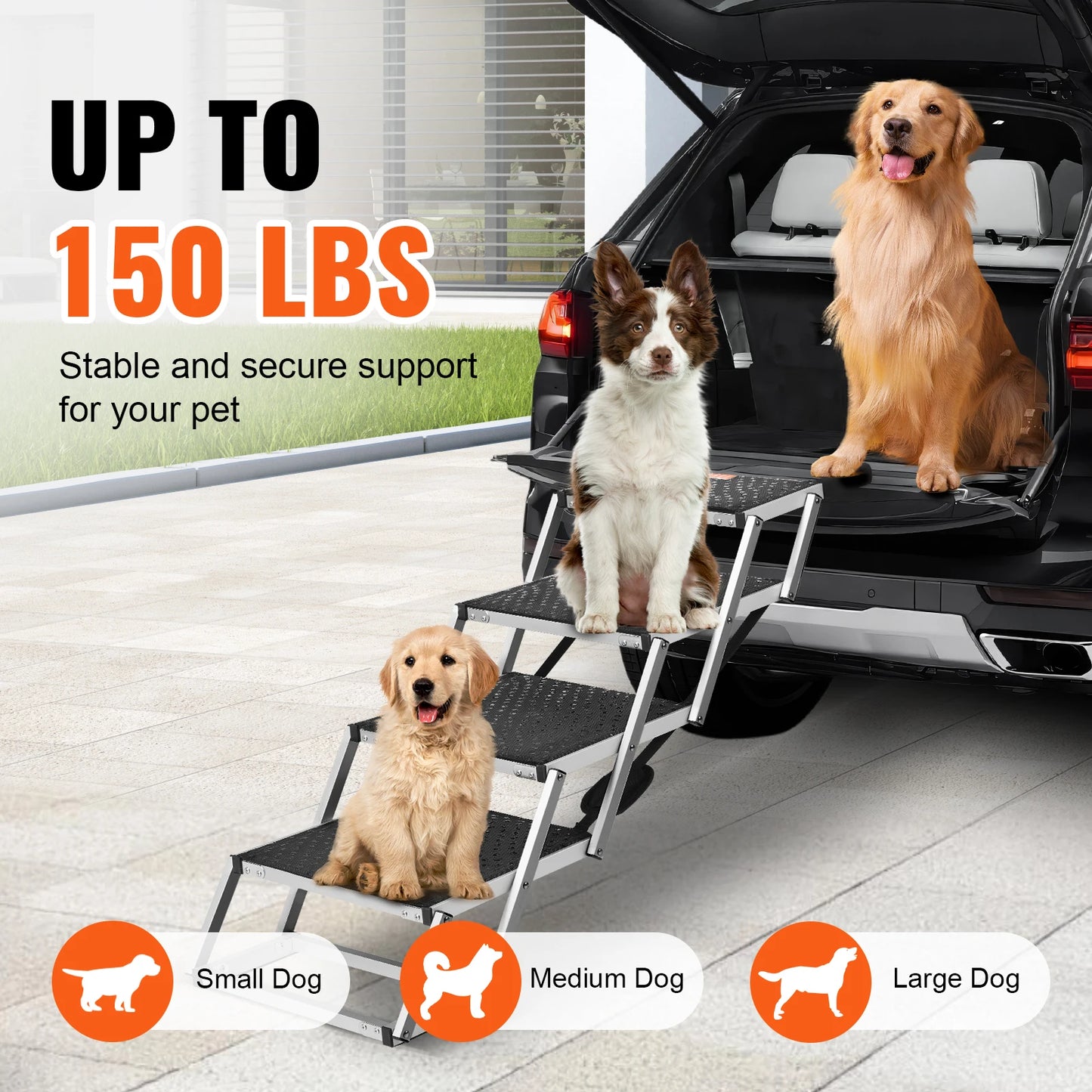 SucceBuy Dog Car Stair Foldable Portable Lightweight Aluminum