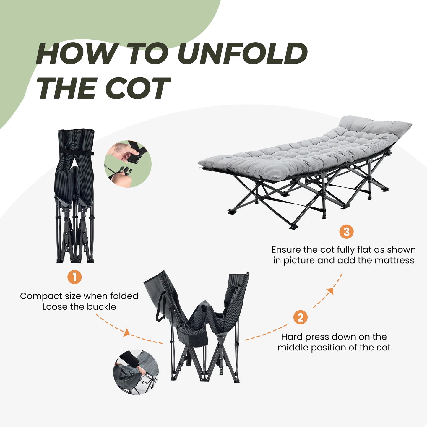 JHK Folding Camping Bed And Lounge Chair With Sturdy Frame