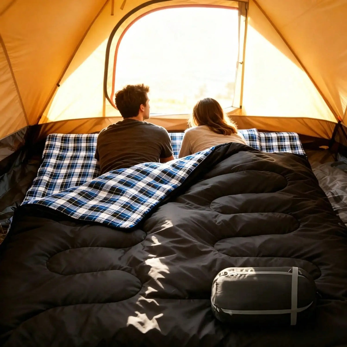 Two Person Camping Sleeping Bag With Two Comfort Pillows