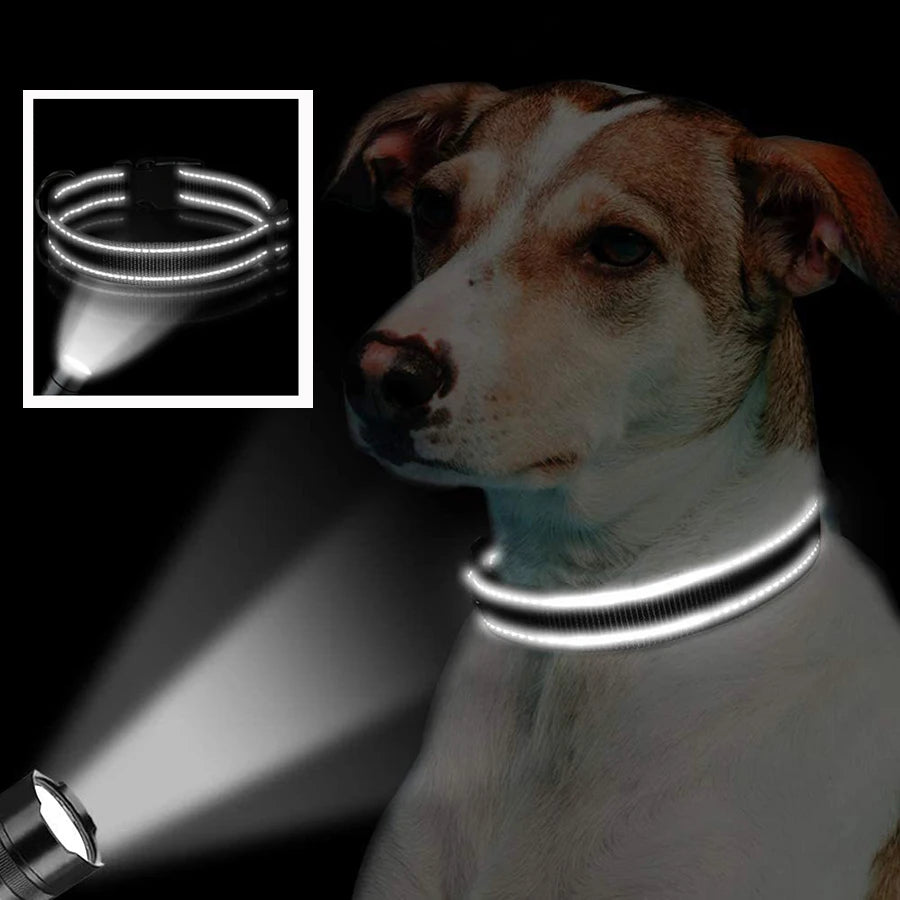 Reflective Padded Dog Collar Adjustable Breathable Safety Stripes