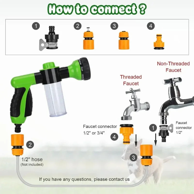 Dog Shower Sprayer 8 In 1 Pet Bath High Pressure Hose Nozzle